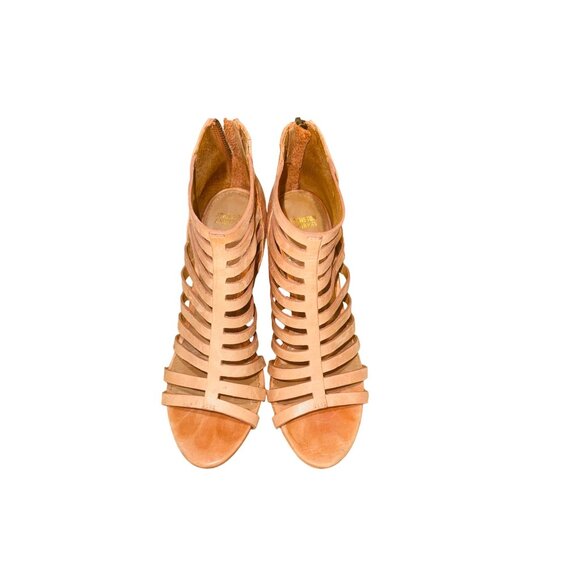 Johnston & Murphy Strappy Gladiator Wedge Sandals 7M Leather Tan Back Zipper - Picture 8 of 11